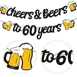 60th Birthday Decorations Cheers to 60 Years Banner for Men Women 60s Birthday Backdrop Wedding Anniversary Party Supplies Black Glitter Decorations Pre Strung