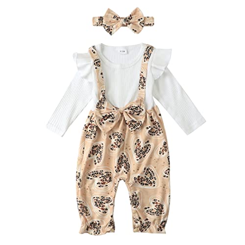 YENTAKE Newborn Baby Girl Clothes Infant Romper Ruffle Long Sleeve One Piece Jumpsuit Floral Bodysuit Fall Outfits with Headband (White, 3-6M)