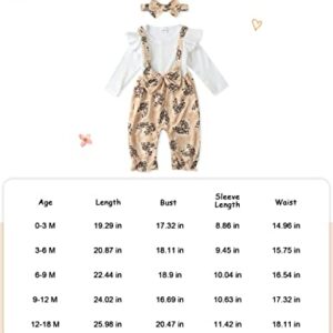 YENTAKE Newborn Baby Girl Clothes Infant Romper Ruffle Long Sleeve One Piece Jumpsuit Floral Bodysuit Fall Outfits with Headband (White, 3-6M)