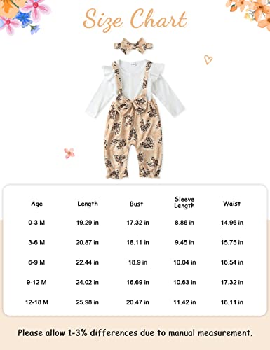 YENTAKE Newborn Baby Girl Clothes Infant Romper Ruffle Long Sleeve One Piece Jumpsuit Floral Bodysuit Fall Outfits with Headband (White, 3-6M)