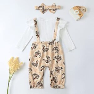 YENTAKE Newborn Baby Girl Clothes Infant Romper Ruffle Long Sleeve One Piece Jumpsuit Floral Bodysuit Fall Outfits with Headband (White, 3-6M)