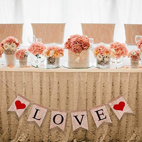 3 Pieces Valentines Day Banner Decoration Love Burlap Banner Felt Heart Garland Red Pink Heart Banner for Valentines Day Wedding Engagement Anniversary Party Supplies