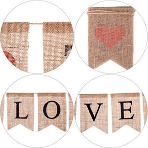 3 Pieces Valentines Day Banner Decoration Love Burlap Banner Felt Heart Garland Red Pink Heart Banner for Valentines Day Wedding Engagement Anniversary Party Supplies