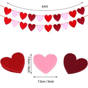 3 Pieces Valentines Day Banner Decoration Love Burlap Banner Felt Heart Garland Red Pink Heart Banner for Valentines Day Wedding Engagement Anniversary Party Supplies