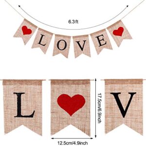 3 Pieces Valentines Day Banner Decoration Love Burlap Banner Felt Heart Garland Red Pink Heart Banner for Valentines Day Wedding Engagement Anniversary Party Supplies