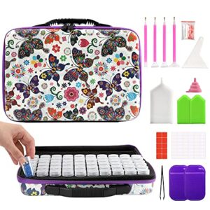 welyea diamond painting storage containers – 60 slots butterfly style diy diamond accessories and tools set jewelry rhinestones beads organizer zipper carry bag