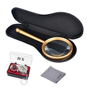 5X Handheld Magnifier with Metal Handle High Clarity Reading Magnifying Glass for Book Newspaper Maps fine Print ，Archeology，Soldering Repair，Science and Craft，Great for Seniors and Kids（90mm/3.5"）