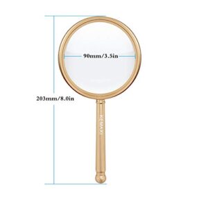 5X Handheld Magnifier with Metal Handle High Clarity Reading Magnifying Glass for Book Newspaper Maps fine Print ，Archeology，Soldering Repair，Science and Craft，Great for Seniors and Kids（90mm/3.5"）