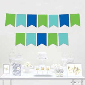 Andaz Press Hanging Pennant Banner with String, Kiwi Green, Turquoise, Royal Blue, 1-Set, 24 Pennants, Approx. 12-Feet Long, Rainbow Peacock Theme