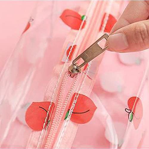 Clear Large Capacity Pencil Cases,Portable Cosmetic Makeup Bag,Fruit Printed Pencil Bag Pouch Stationery Box(red Strawberry)