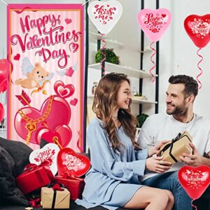 HOWAF Happy Valentine's Day Door Cover, Large Fabric Valentines Day Party Decoration Door Banner, Love Heart Backdrop Banner for Valentines Day Party Supplies, Valentine's Day Front Door Hanging Decoration