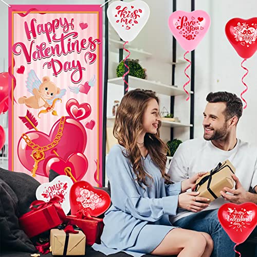 HOWAF Happy Valentine's Day Door Cover, Large Fabric Valentines Day Party Decoration Door Banner, Love Heart Backdrop Banner for Valentines Day Party Supplies, Valentine's Day Front Door Hanging Decoration