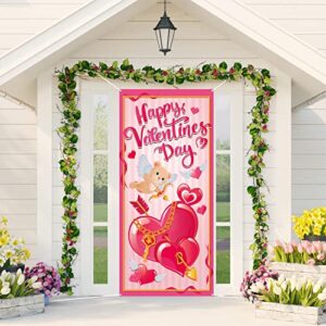 HOWAF Happy Valentine's Day Door Cover, Large Fabric Valentines Day Party Decoration Door Banner, Love Heart Backdrop Banner for Valentines Day Party Supplies, Valentine's Day Front Door Hanging Decoration