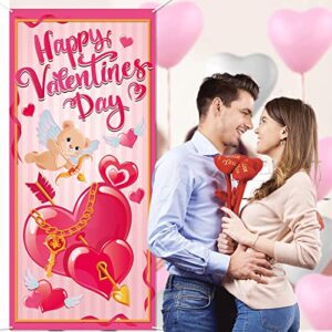 HOWAF Happy Valentine's Day Door Cover, Large Fabric Valentines Day Party Decoration Door Banner, Love Heart Backdrop Banner for Valentines Day Party Supplies, Valentine's Day Front Door Hanging Decoration