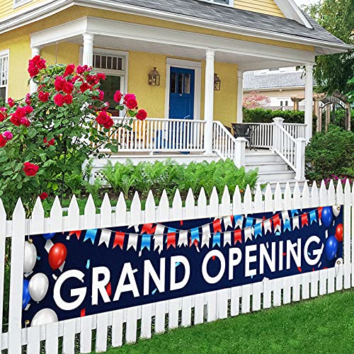 Blue White Large Grand Opening Banner Backdrop,Shops Malls Companies Restaurants Store Business Opening Activities Advertising,Outdoor Outside Opening Propaganda Decorations Supplies 9.8x1.6 Feet