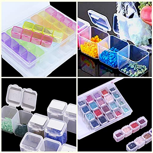 FuigeBach Diamond Painting Storage Containers, 2 Pcs 28 Grids Diamond Piainting Boxes Accessories Beads Organizer Case with Diamond Painting Tray, 128pcs Label Stickers for Jewellery Beads