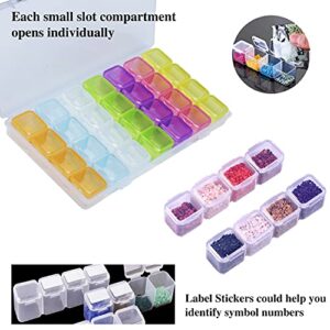 FuigeBach Diamond Painting Storage Containers, 2 Pcs 28 Grids Diamond Piainting Boxes Accessories Beads Organizer Case with Diamond Painting Tray, 128pcs Label Stickers for Jewellery Beads