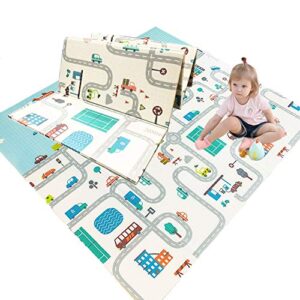 eanpet baby play mat foam area rug for kids toddler infant ultra thick folding large crawl mat non-slip playmat for bedroom playroom nursery abc letter (traffic)