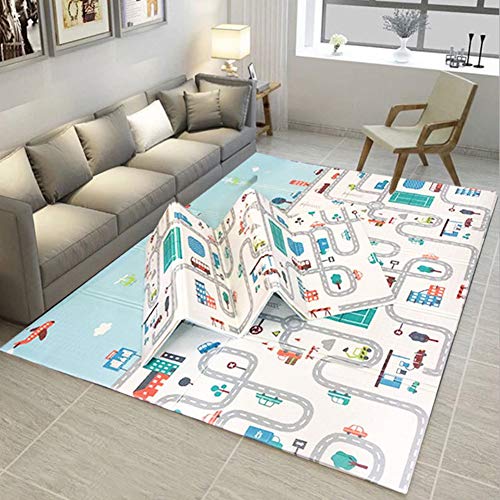 Eanpet Baby Play Mat Foam Area Rug for Kids Toddler Infant Ultra Thick Folding Large Crawl Mat Non-Slip Playmat for Bedroom Playroom Nursery ABC Letter (Traffic)