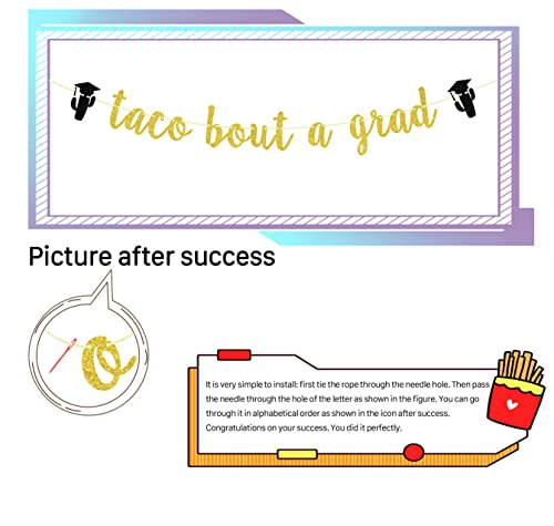 Taco Bout a Grad Banner, Taco Party Decorations Sign Decor, Congrats Grad, 2023 High School/College/Senior Graduation Party Decorations Supplies (Gold Glitter)