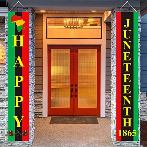 Littleloverly Happy Juneteenth Hanging Banner Porch Sign Decorations - Freedom Day Juneteenth Black Americans Independence 1865 Juneteenth Day Outdoor Banner Sign