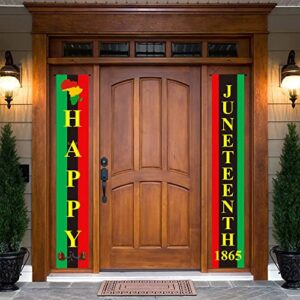 Littleloverly Happy Juneteenth Hanging Banner Porch Sign Decorations - Freedom Day Juneteenth Black Americans Independence 1865 Juneteenth Day Outdoor Banner Sign