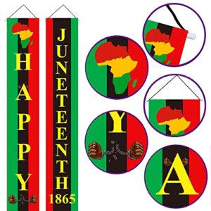 Littleloverly Happy Juneteenth Hanging Banner Porch Sign Decorations - Freedom Day Juneteenth Black Americans Independence 1865 Juneteenth Day Outdoor Banner Sign