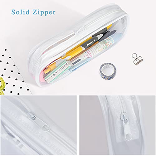 Skycase 2 Pcs Pencil Case Set, Clear Exam Pencil Bag, PVC Zipper Pen Pouch, Pencil Storage Pouch, Makeup/Toiletries Bag for Women, Portable Office Stationery Pouch for Students Adults,White,Black