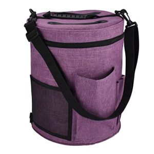 yarn crochet print tote bag, portable diy tool knitting tote bag bucket, round crochet and knitting bag for crochet hooks,yarn, knitting needles accessories storage (b)