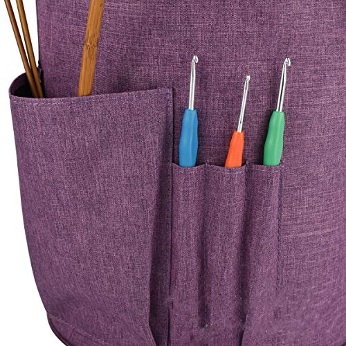 Yarn Crochet Print Tote Bag, Portable DIY Tool Knitting Tote Bag Bucket, Round Crochet and Knitting Bag for Crochet Hooks,Yarn, Knitting Needles Accessories Storage (B)