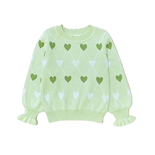 FANTANGPAI Toddler Girl Sweater Green Heart Knit Outfit Baby Girl Knitwear