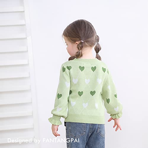 FANTANGPAI Toddler Girl Sweater Green Heart Knit Outfit Baby Girl Knitwear