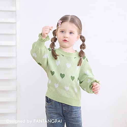 FANTANGPAI Toddler Girl Sweater Green Heart Knit Outfit Baby Girl Knitwear