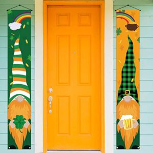 rainlemon st. patrick’s day gnome porch banner, green buffalo check plaid, shamrocks front door sign decoration