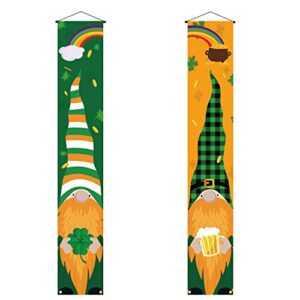 Rainlemon St. Patrick's Day Gnome Porch Banner, Green Buffalo Check Plaid, Shamrocks Front Door Sign Decoration