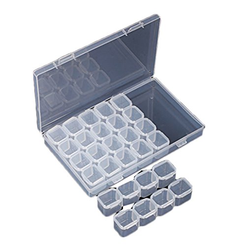 28-Grids Clear Plastic Jewelry Storage Box Nail Art Studs Container Jewelry Display Case Organizer with Adjustable Dividers