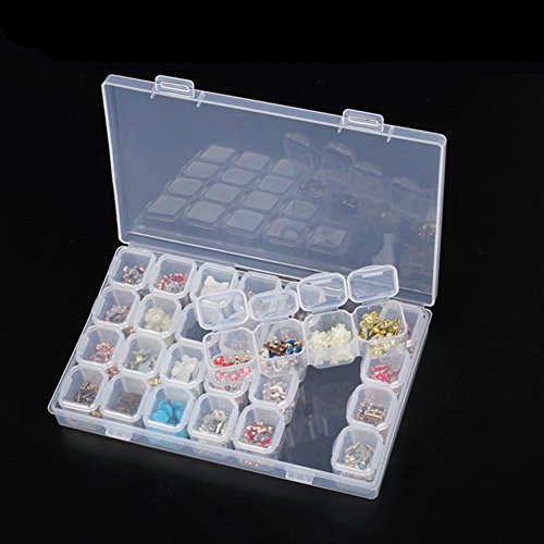 28-Grids Clear Plastic Jewelry Storage Box Nail Art Studs Container Jewelry Display Case Organizer with Adjustable Dividers