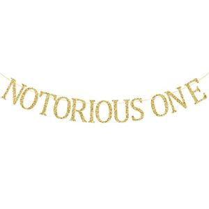 notorious one banner, first birthday party decorations supplies, hip hop theme one year old bday bunting sign, pre-strung, gold glitter