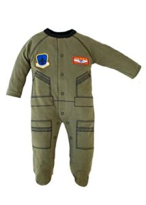 baby aviator flight suit long sleeve sleeper 0-12 mo olive w black trim (9-12 mo)