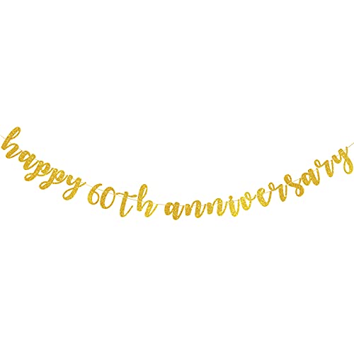 Dalaber Happy 60th Anniversary Banner, 60th Wedding / Anniversary Party Decorations, Happy Anniversary Theme Party Sign Anniversary Banner - Gold