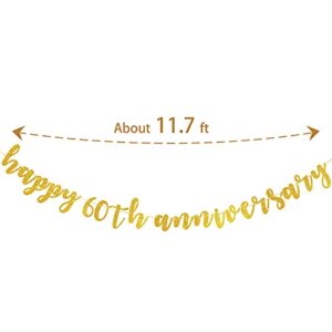 Dalaber Happy 60th Anniversary Banner, 60th Wedding / Anniversary Party Decorations, Happy Anniversary Theme Party Sign Anniversary Banner - Gold