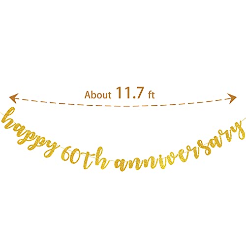 Dalaber Happy 60th Anniversary Banner, 60th Wedding / Anniversary Party Decorations, Happy Anniversary Theme Party Sign Anniversary Banner - Gold