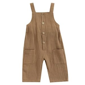 mubineo toddler baby girl boy solid pocket overalls comfy overall romper jumpsuit (brown, 12-18 months)