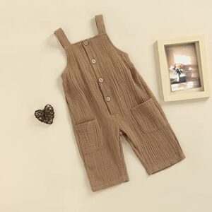 Mubineo Toddler Baby Girl Boy Solid Pocket Overalls Comfy Overall Romper Jumpsuit (Brown, 12-18 Months)