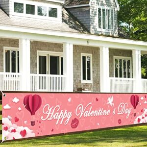 happy valentine’s day banner, large valentines banner red love heart backdrop for valentine’s day indoor outdoor party decorations (pink)