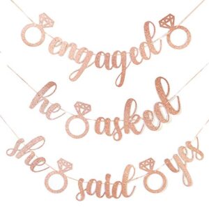 engagement party banners glitter rose gold letters he asked she said yes garland for wedding engagement party hen party bridal shower bachelorette party favor party decoration supplies (rose gold)