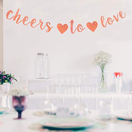 Rose Gold Glitter Cheers to Love Banner, Bunting Garlands for Wedding Engagement Anniversary Bridal Shower Party Decoration Supplies