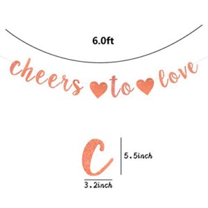 Rose Gold Glitter Cheers to Love Banner, Bunting Garlands for Wedding Engagement Anniversary Bridal Shower Party Decoration Supplies