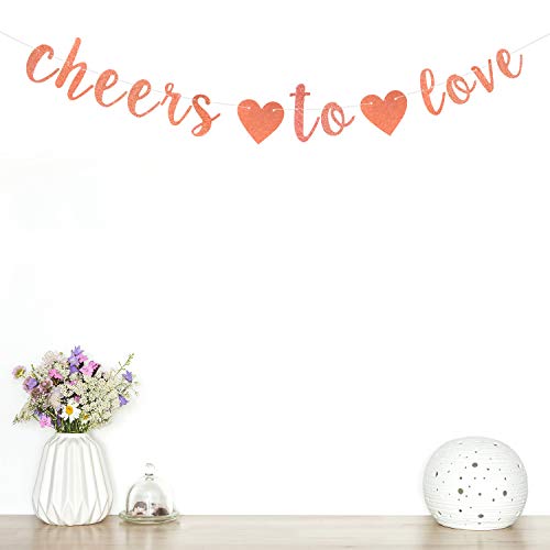 Rose Gold Glitter Cheers to Love Banner, Bunting Garlands for Wedding Engagement Anniversary Bridal Shower Party Decoration Supplies