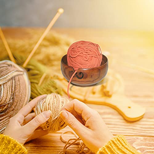 Outsta Toys Wooden Yarn Bowl with Lid Handmade Knitting Wool Storage Basket Holes Crocheting Accessories Kit Organizer,Yarn Organizer Holder,Large for and Crochet (A), 15x15x8 cm/5.91x5.91x3.15 in